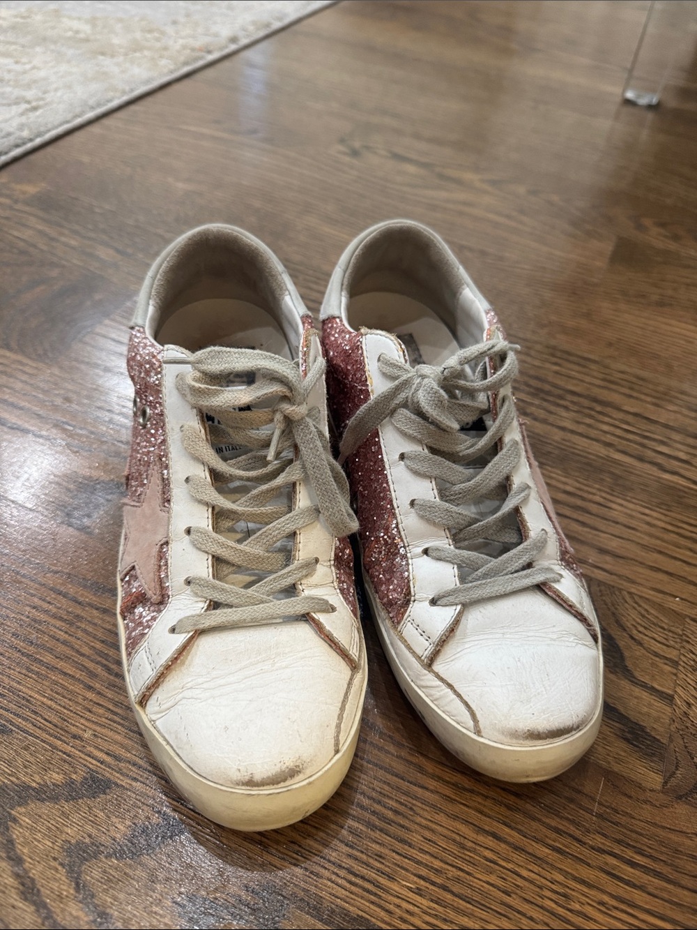 Golden Goose White Sneakers with Pink Glitter Star